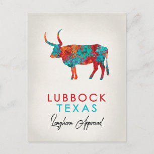 Cartão Postal Lubbock Texas Colorful Longhorn