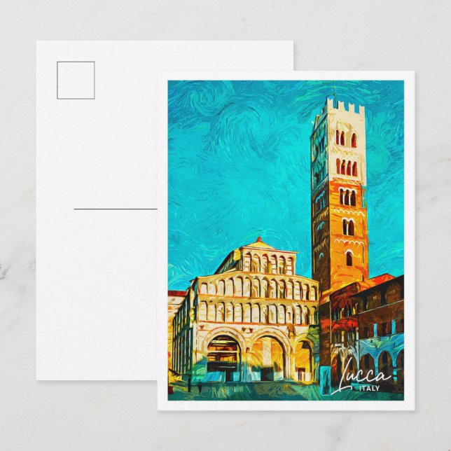 Cartão Postal Lucca Itália Lindo Pintura a Óleo Cidade (Frente/Verso)