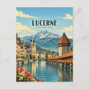 Cartão Postal Lucerna Suíça Arte de Viagem Vintage