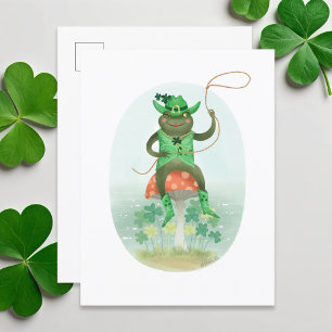 Cartão Postal Lucky Bullfrog Cowboy em um Cogumelo