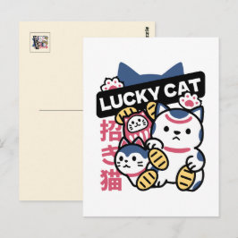 Cartão Postal Lucky Cat Maneki Neko – Japanese Fortune Cat 