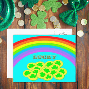 Cartão Postal Lucky with Rainbows, Gold and Shamrocks