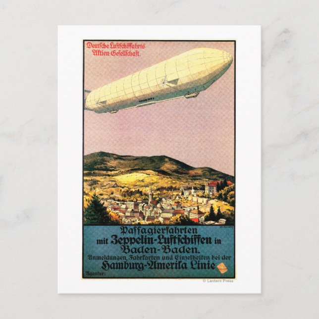 Cartão Postal Luftschiff Zeppelin Airship sobre a Cidade Poster (Frente)
