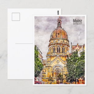 Cartão Postal Lugar de Viagem Mainz Alemanha Aquarela