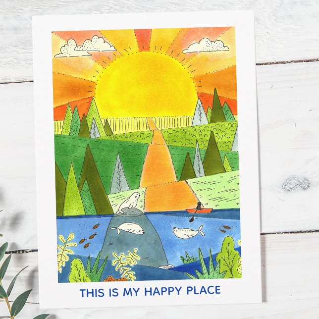 Cartão Postal Lugar Feliz em Maine (Illustrated Maine "Happy Place" Postcard)