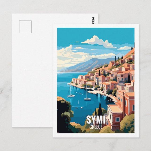 Cartão Postal Lugares de Viagem Famosos de Grécia Simi (Frente/Verso)