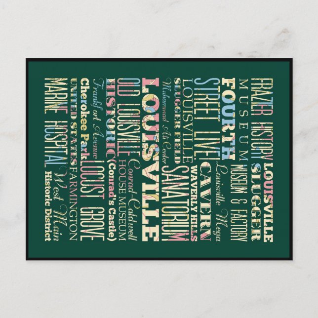 Cartão Postal Lugares famosos de Louisville, Kentucky. (Frente)