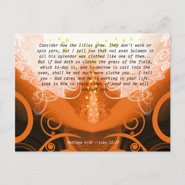 Cartão Postal Luke 12:27 Considere como os lírios crescem. (Frente)