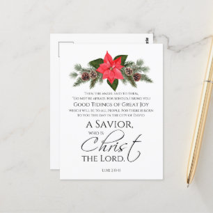 Cartão Postal Luke 2:10-11 Escritura de Natal de Poinsettia