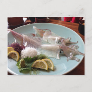 Cartão Postal Lula Sashimi - Farinha Japonesa servindo Janto de