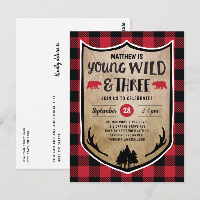 Cartão Postal Lumberjack Young Wild e Três Festas de aniversário (Frente/Verso)