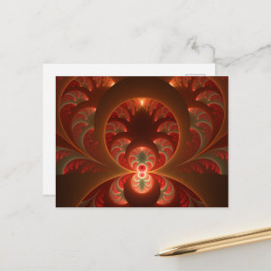 Cartão Postal Luminoso fractal moderno laranja vermelho abstrato