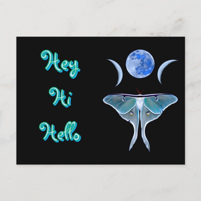 Cartão Postal Luna Moth Triple Moon Olá Olá (Frente)