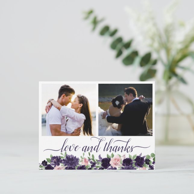 Cartão Postal Lush Blossoms | Foto roxa e rosa 2 Obrigado (Em pé/Frente)