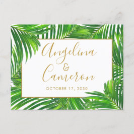 Cartão Postal Lush Moderno de Palmas Tropicais Salva a Data