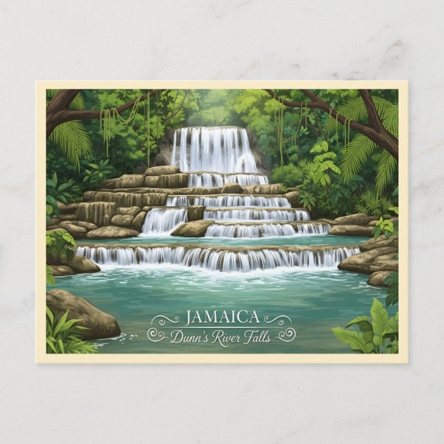 Cartão Postal Lush tropical waterfall na Jamaica (Frente)