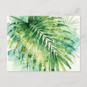 Cartão Postal Lush Verde Folha de Palmeira Aquarela Tropical