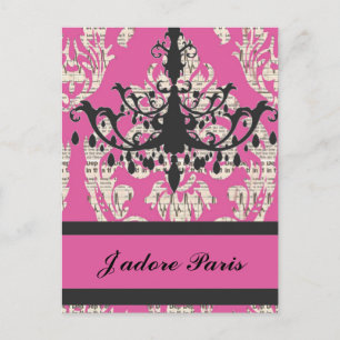 Cartão Postal Lustre Pink Damask Antigo Paris Moda