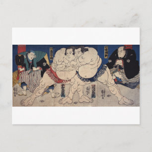 Cartão Postal Luta Livre Sumo, Kuniyoshi, Ukiyo-e