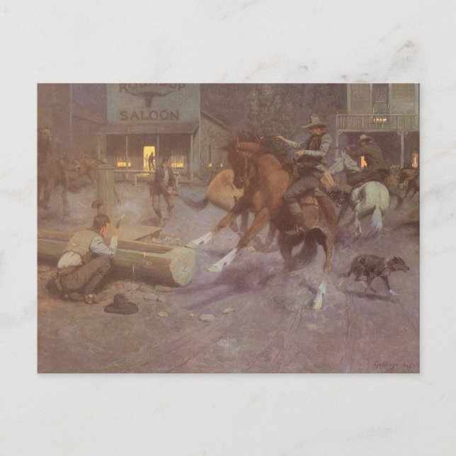 Cartão Postal Luta no Salão Roundup por EW Gollings (Frente)