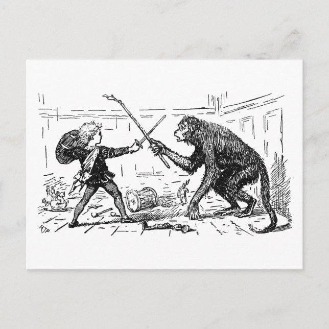 Cartão Postal "Luta por espadas macaco" (Frente)