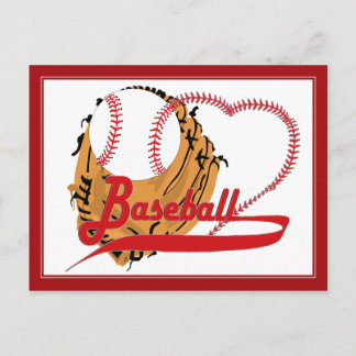 Cartão Postal Luva de baseball e coração de baseball