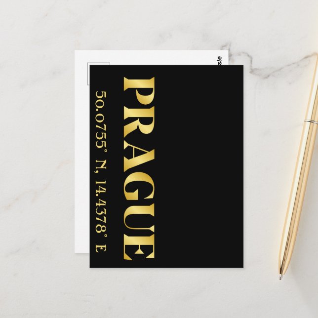 Cartão Postal Lux Gold Latitude e Longitude de Praga (Frente/Verso In Situ)