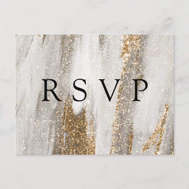 Cartão Postal Luxury Marble Gold Glitter Wedding RSVP (Frente)