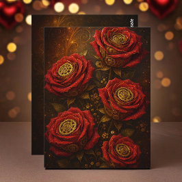 Cartão Postal Luxury Steampunk Roses Romantic Gold Gears
