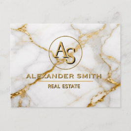 Cartão Postal Luxury White Marble Gold Monogram Real Estate