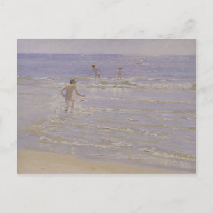 Cartão Postal Luz do sol em Skagen: Meninos nadando, 1892