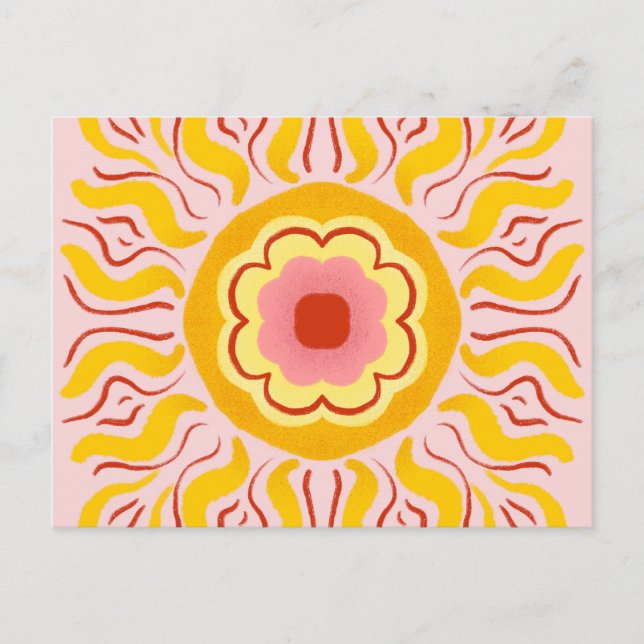Cartão Postal Luz solar da flor - amarelo e rosa pastel (Frente)