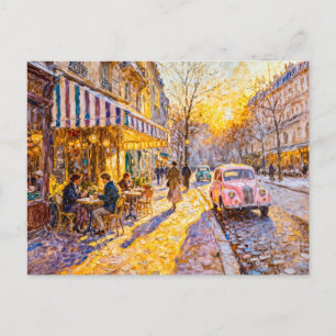 Cartão Postal Luz Solar de Primavera Urbana Impressionista com C
