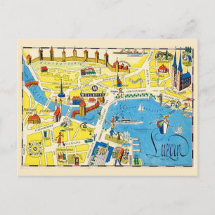 Cartão Postal Luzerna Suíça Mapa Colorido