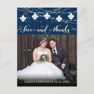 Cartão Postal Luzes azuis de Fleur de Lis Marinho   Amor e Obrig