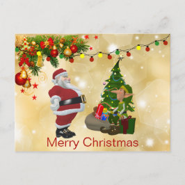 Cartão Postal Luzes bonitas e coloridas, Papai Noel, Elf, Natal