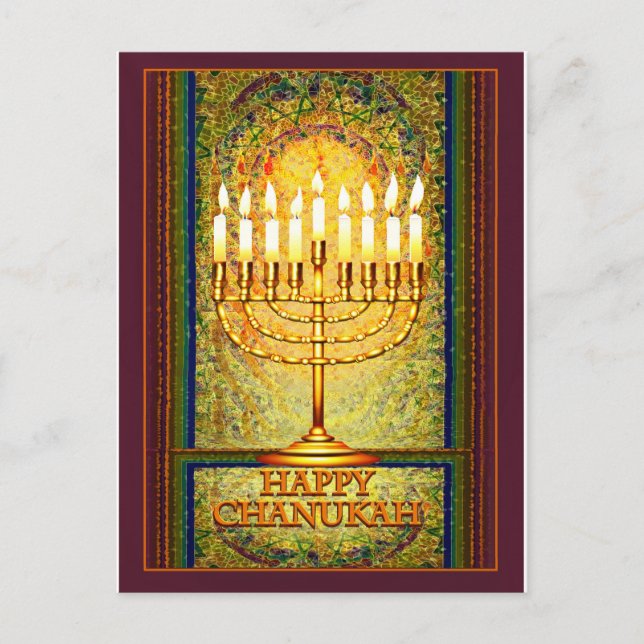 Cartão Postal Luzes de Chanukah, Menorah, em janela de vidro tra (Frente)
