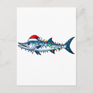 Cartão Postal Luzes de Chapéu de Papai Noel de Peixe Wahoo Natal