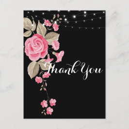 Cartão Postal Luzes de Corda Caprichosas Pretas Obrigado