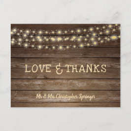 Cartão Postal Luzes de Corda de Madeira Rustic Wood Love e Obrig