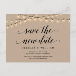 Cartão Postal Luzes de Corda, Kraft, Salve a nova data, Adiados