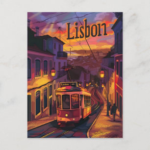 Cartão Postal Luzes de Lisboa: Sunset, Noite e Trilhos de Trama