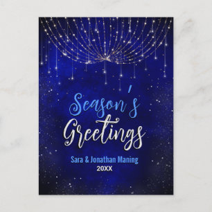 Cartão Postal Luzes de Natal de prata azul-chic