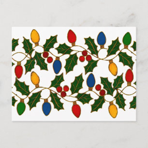 Cartão Postal Luzes de Natal e Azevinho em Arte Cloisonne