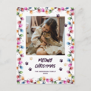 Cartão Postal Luzes de Natal Patas de Gato Roxo Foto Meowy
