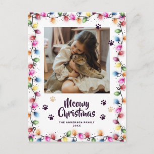 Cartão Postal Luzes de Natal Patas de Gato Roxo Foto Meowy