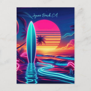 Cartão Postal Luzes de Neon do Surfboard Sunset