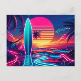 Cartão Postal Luzes de Neon do Surfboard Sunset