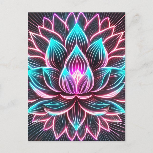 Cartão Postal Luzes de Neon Flor de Lótus Despertar Reiki Magia  (Frente)