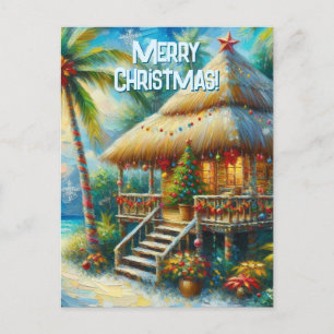 Cartão Postal Luzes de praia de palmeira de Natal Tropical
